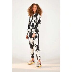 Anthropologie x Farm Rio Smiley Black & White Denim Belted Utility Jumpsuit XL